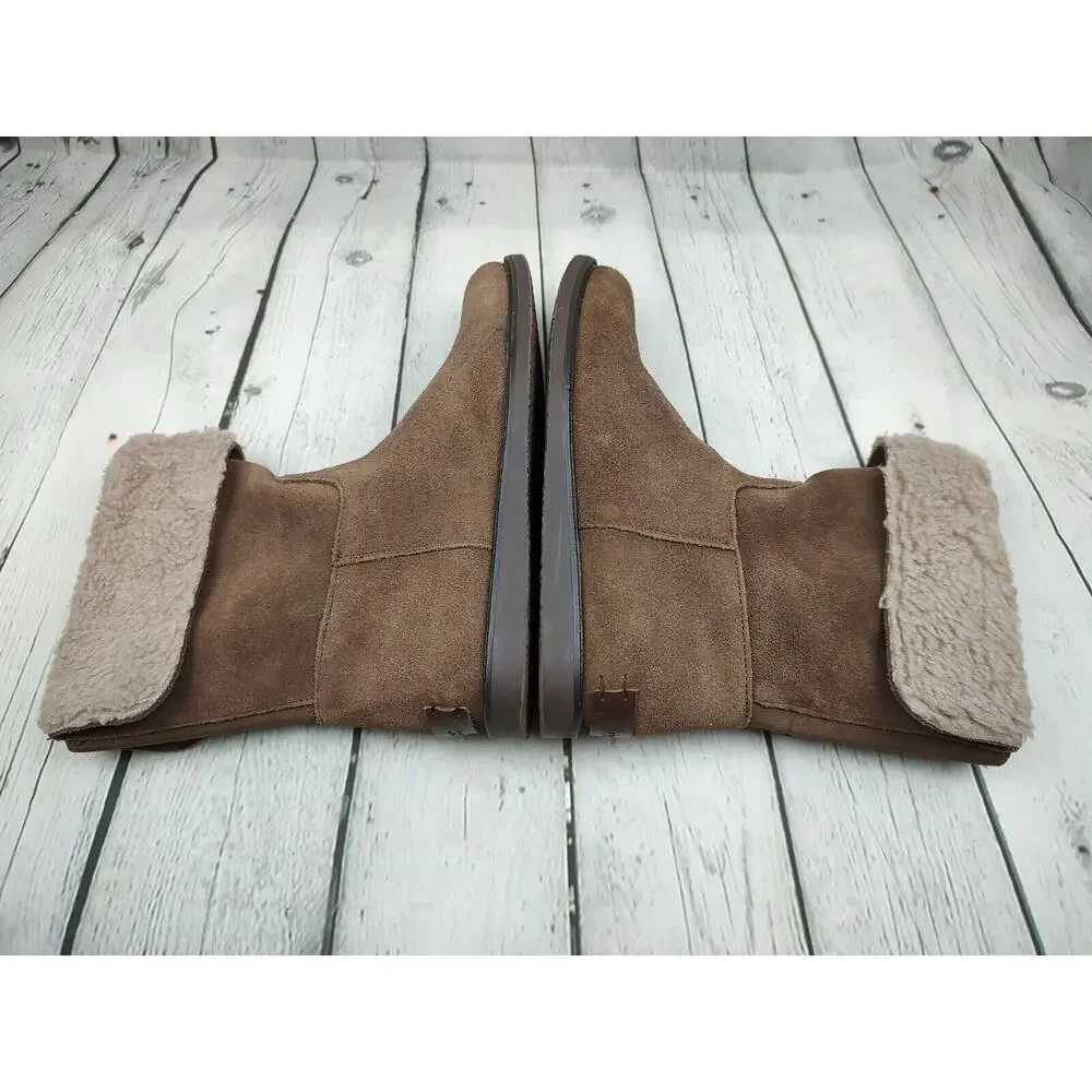 G.H. Bass Aria Womens 6.5M Brown‎ Suede Faux Shearling Fold Over Mid Calf Boots